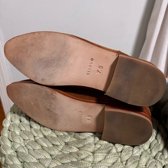 Nisolo Leather Pull On Nutmeg Brown Suede Almond Toe Flat Chelsea Ankle Boots - Picture 8 of 8